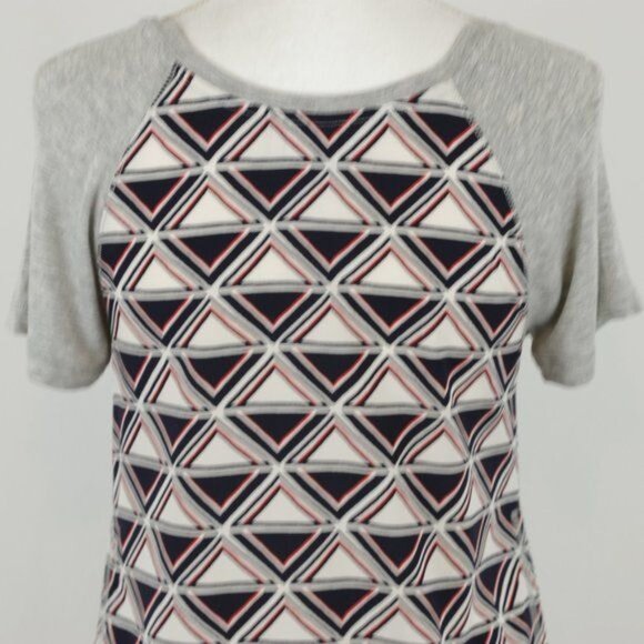 Merona Women's XS Gray Blue Geometric Scoop Neck Raglan Short Sleeve Tee - Picture 4 of 7